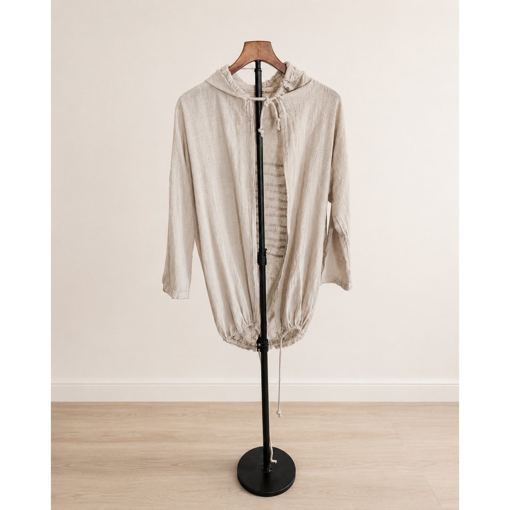 Beyond Capri Made in Italy 100% Cotton Embellished Hooded Jacket Beige OS